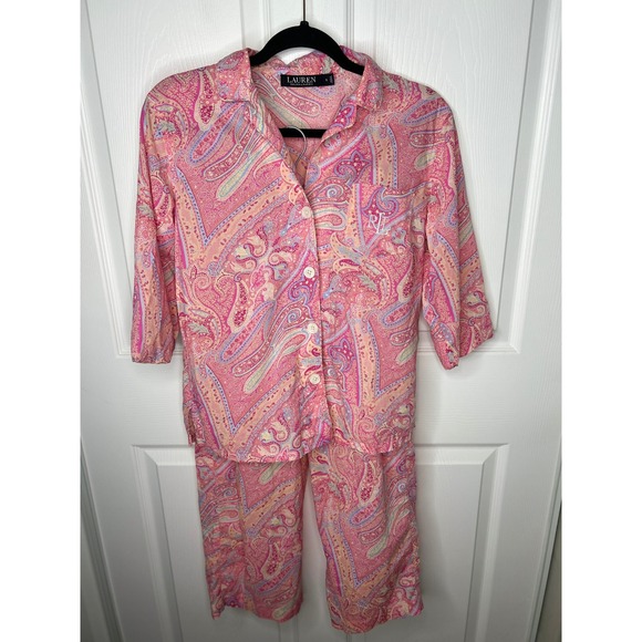 Lauren Ralph Lauren Other - Lauren Ralph Lauren Pajama Set Paisley Small Pink 3/4 Sleeve Button Front RLL
